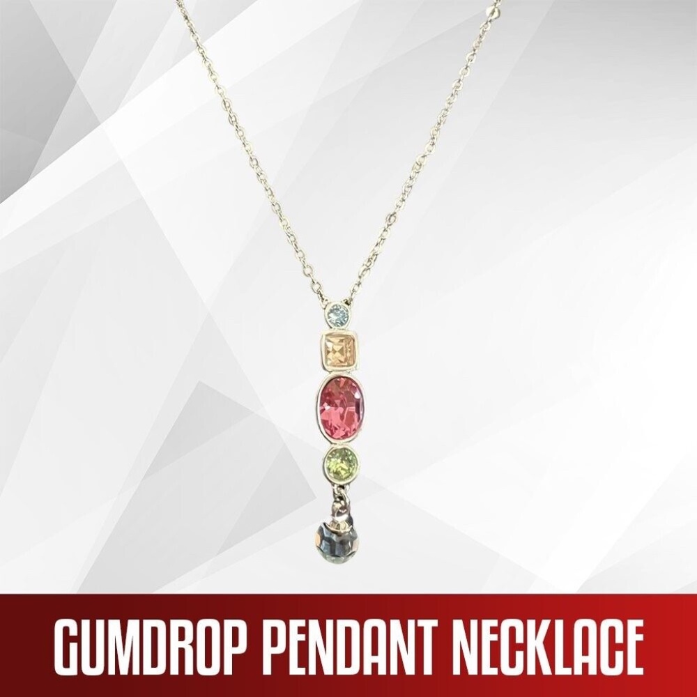 Sterling Silver Aurora Borealis Gumdrop Pendant Necklace With Swarovski Crystals